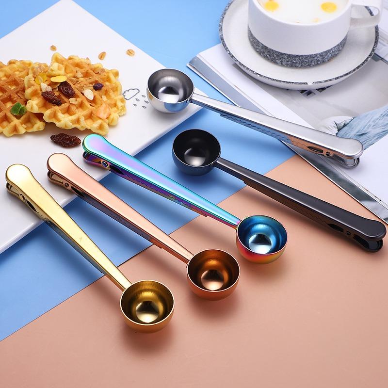Stainless Steel Coffee Spoon with Clip Coffee Weighing Measuring Spoon Barista Coffee Accessories Scoop Spoon