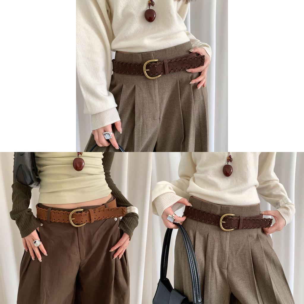 Retro Mellard Edge Suede Leather Belt For Women With Alloy Buckle Casual Style