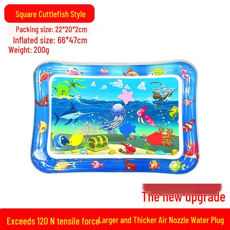 Eco-Friendly Cartoon Squid Baby Water Mat - Inflatable Square Crawling Pad Square Pat-Pat Water Mat
