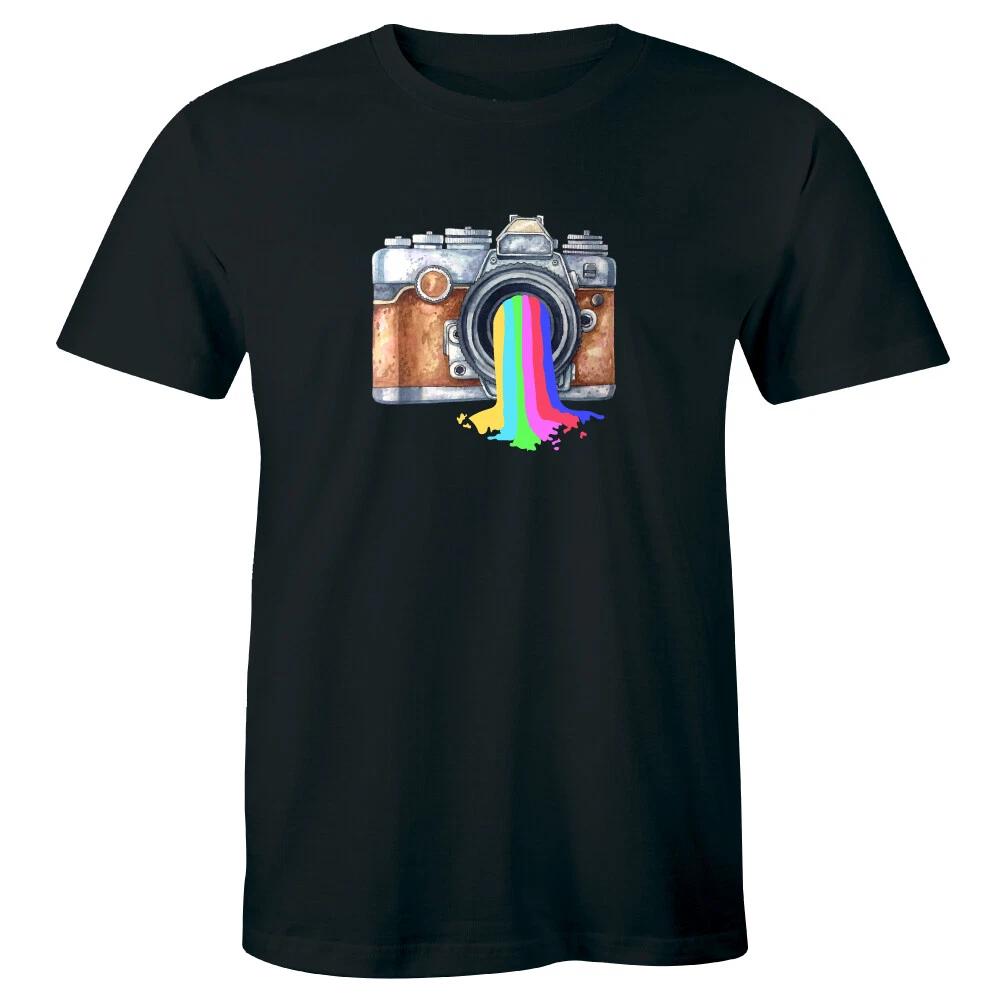

Retro Rainbow Camera Men s T-Shirt Photographer Graphic Printed Tee 3XL