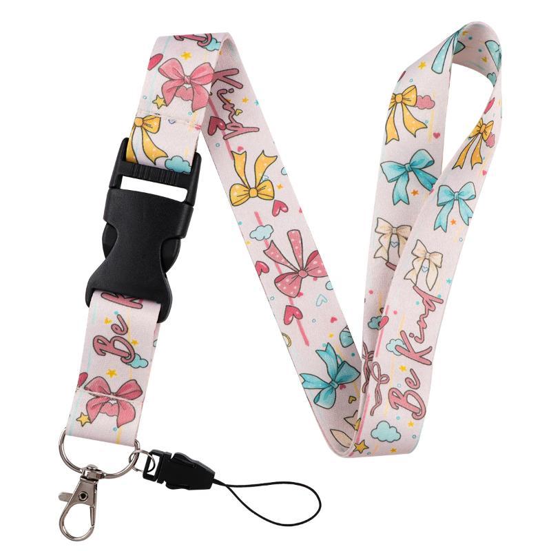 Cute Bow Pattern Lanyard with Clear ID Badge Holder Detachable Durable Strap for Outdoor Activity Pass Office Work Use