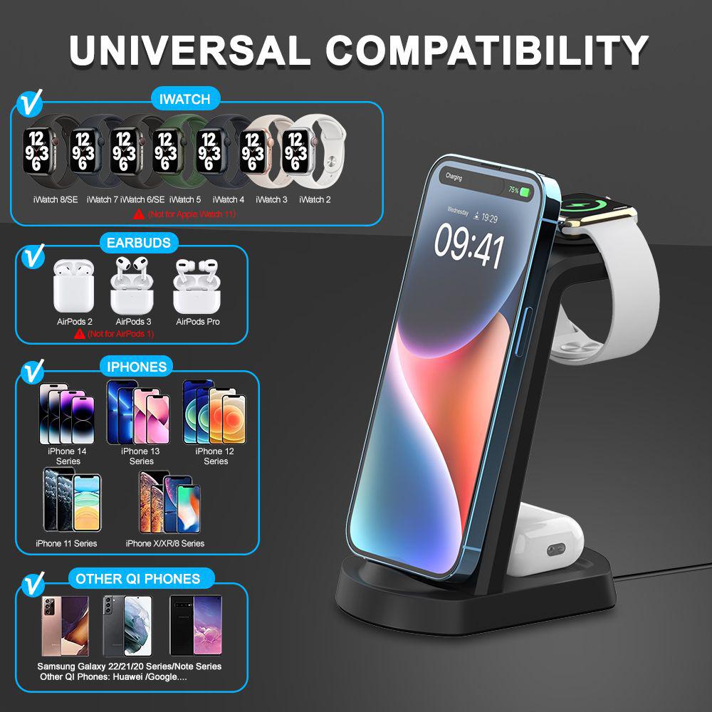 3 in 1 Kabellose Ladestation für iPhone 11/12/13/14/Pro/Max/XR/X/8, iWatch