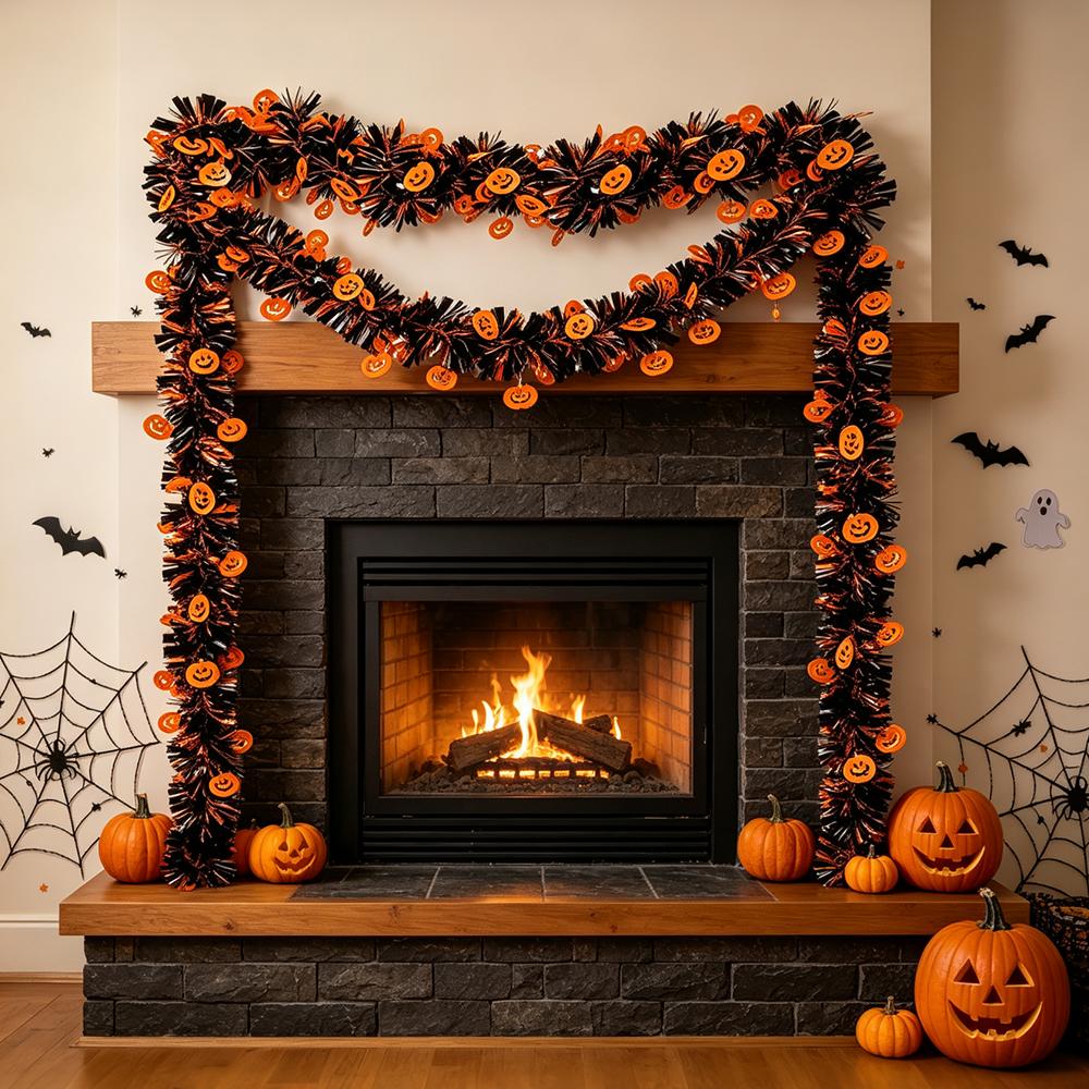 Halloween Foil Fringe Curtain Tinsel Garland Pumpkin Ghost Bat Boo Print Photo Backdrop Halloween Party Door Wall Hanging Decors 5