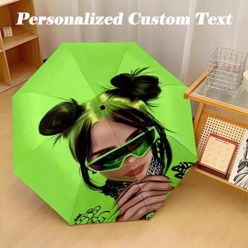 8‑Rib Automatic Umbrella, Billie Eilish Design Foldable Umbrella for Sun Rain Protection Travel
