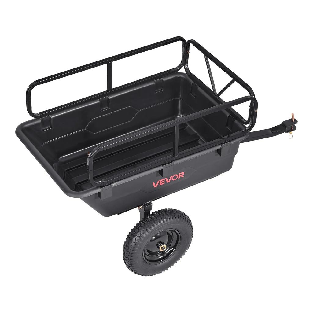 VEVOR Garden Utility Trailer, 10 Cu. Ft 227 Kg, ATV UTV Hauling Trailer, Tow Behind Poly Dump Cart with 16" Tires, Hand Pull or Foot Pedal