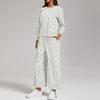 Women's Casual Loose Fit Two Piece Sweatshirt and Pants Set with Round Neck, Printed Design and Split Hem