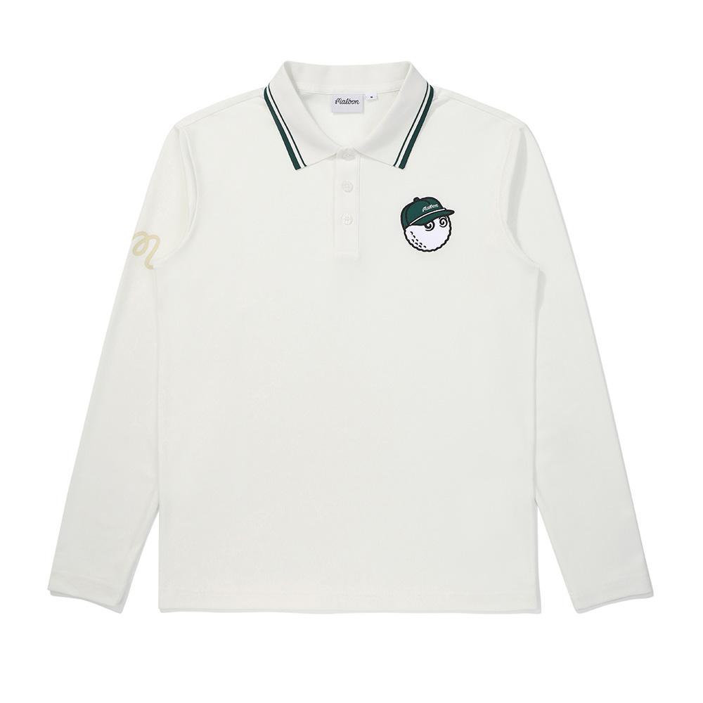 MALBON GOLF Front Chest Buckle Point Long Sleeve Polo Shirt Off White (Man)