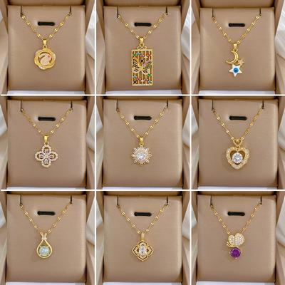 Geometric Popular Elements Luxury Banquet Wedding Necklace Women'S Versatile Clavicle Chain Titanium Steel