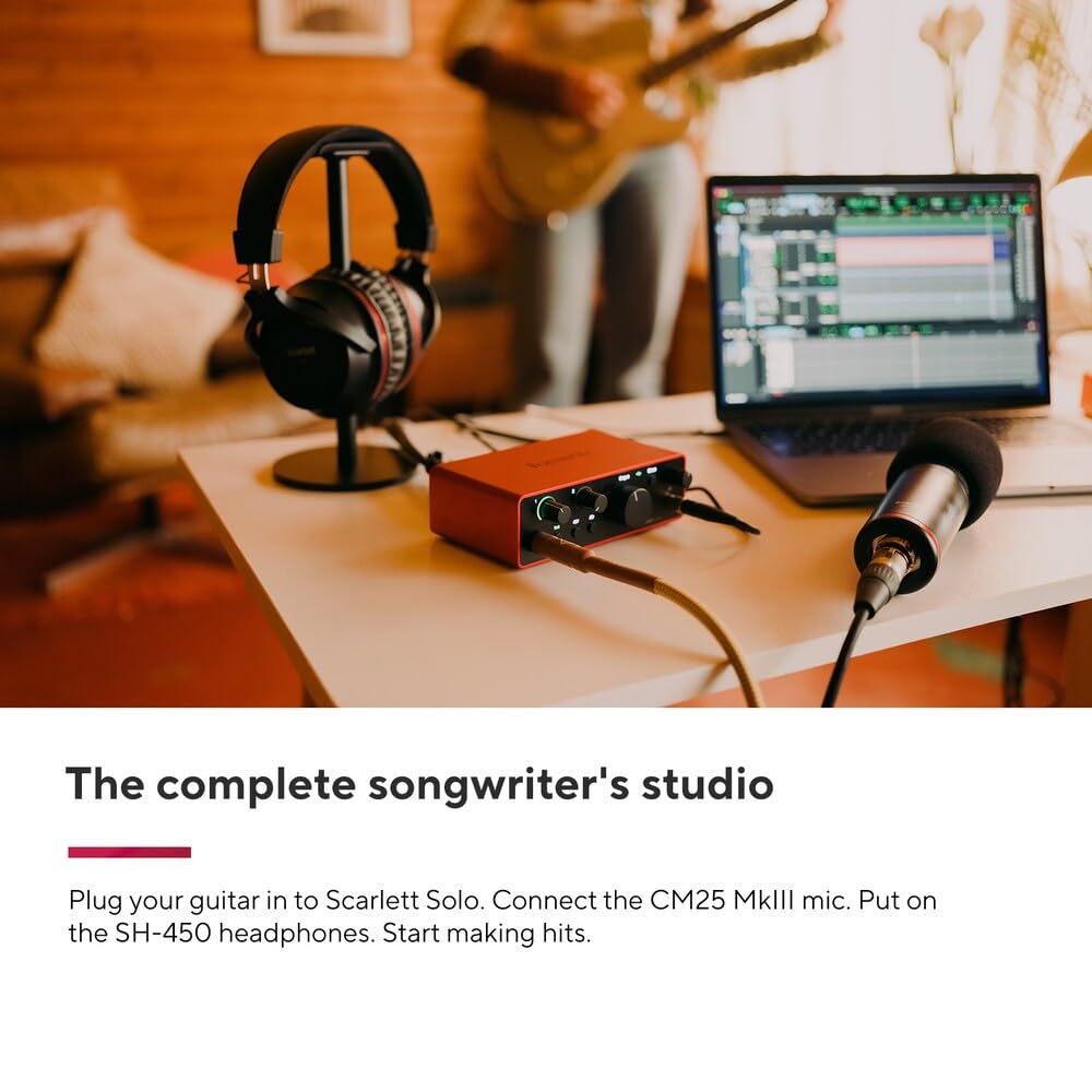 [Focusrite] Scarlett Solo Studio 4th Generation USB Audio Interface Bundle for Guitarists and Vocalists with Condenser Microphone and Headphones