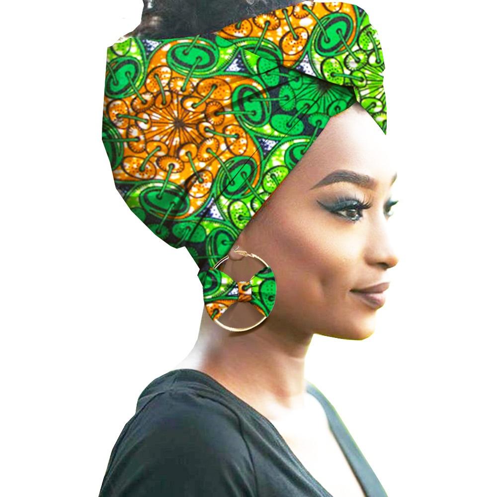 African Print Women Head Bandana Cotton With Matching earring Balaclava Headscarf Bandana Mujer Headband Set Hair Accessories