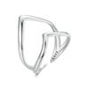 WOSTU Real 925 Sterling Silver Classical Wave Ring For Women Double-layer Opening Rings Wedding Party Fine Jewelry Gift R981