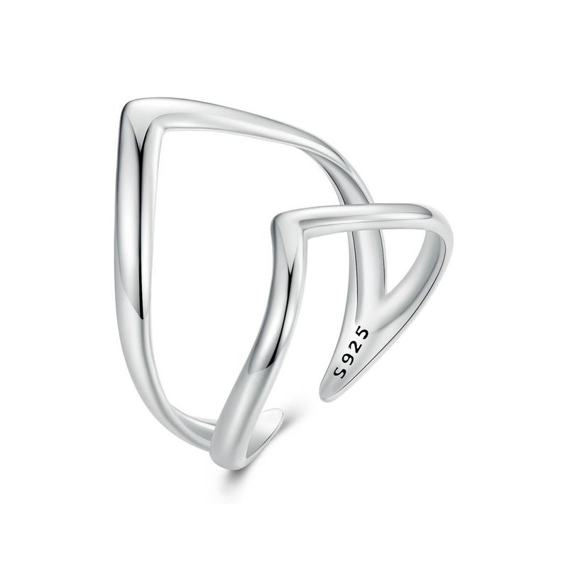 WOSTU Real 925 Sterling Silver Classical Wave Ring For Women Double-layer Opening Rings Wedding Party Fine Jewelry Gift R981
