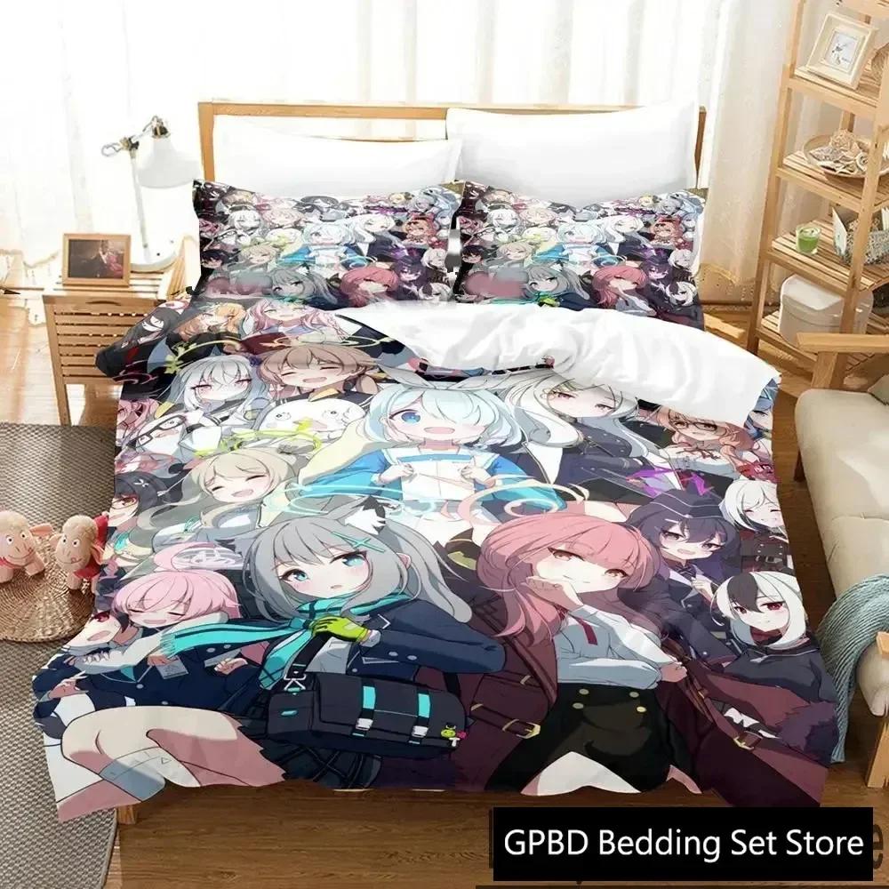 3D Print Anime Game Blue Archive Comfortable Duvet Quilt Cover Pillowcase Bedding Set Children Bedroom Decoration Home Textile