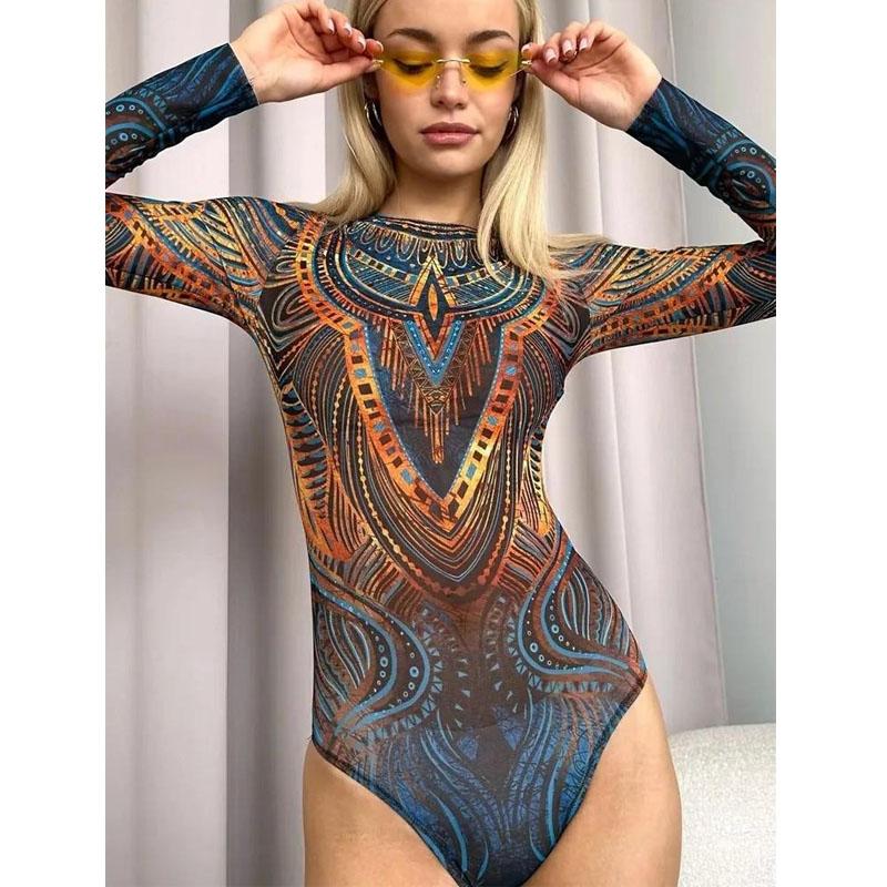 Dámské sexy jednodílné plavky s potiskem a výstřihem do V