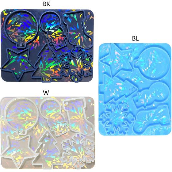 Holographic Christmas Silicone Mold for Ornaments Snowman Resin Mold Christmas Tree Snowflake Pendant Epoxy Molds