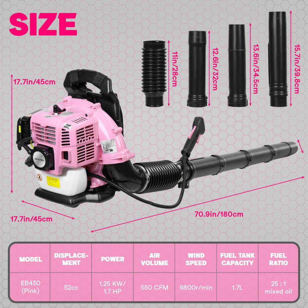 52CC 2-Stroke Backpack Gas Leaf Blower, Gas Powered Snow Blower, 550 CFM Powerful Clearing Tool for Lawn Care Yard Dust Debris