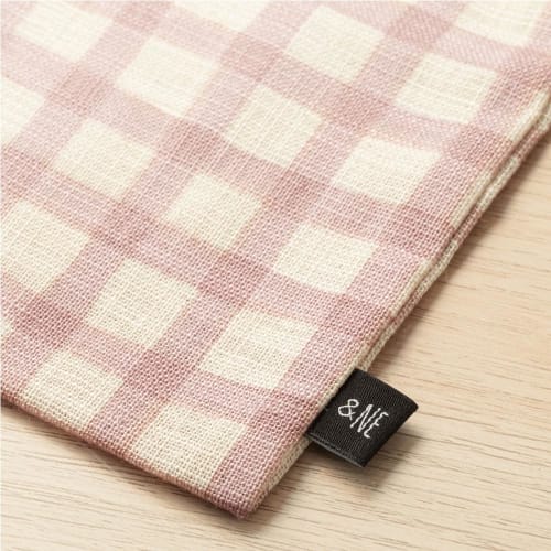 &NE Bento Bag with Ribbon, Linen-Like Check, Pink, 28cm W x 18cm H, Ribbon Length 23cm, Made in Japan, 100% Cotton, No Gusset, Quick Drying, Simple, C