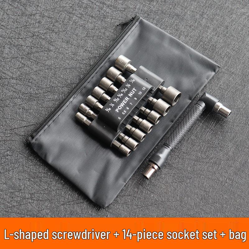 Hexagonal Handle Electric Screwdriver Set, 6.35mm Socket, Metric & Imperial, 9/14 Piece.
