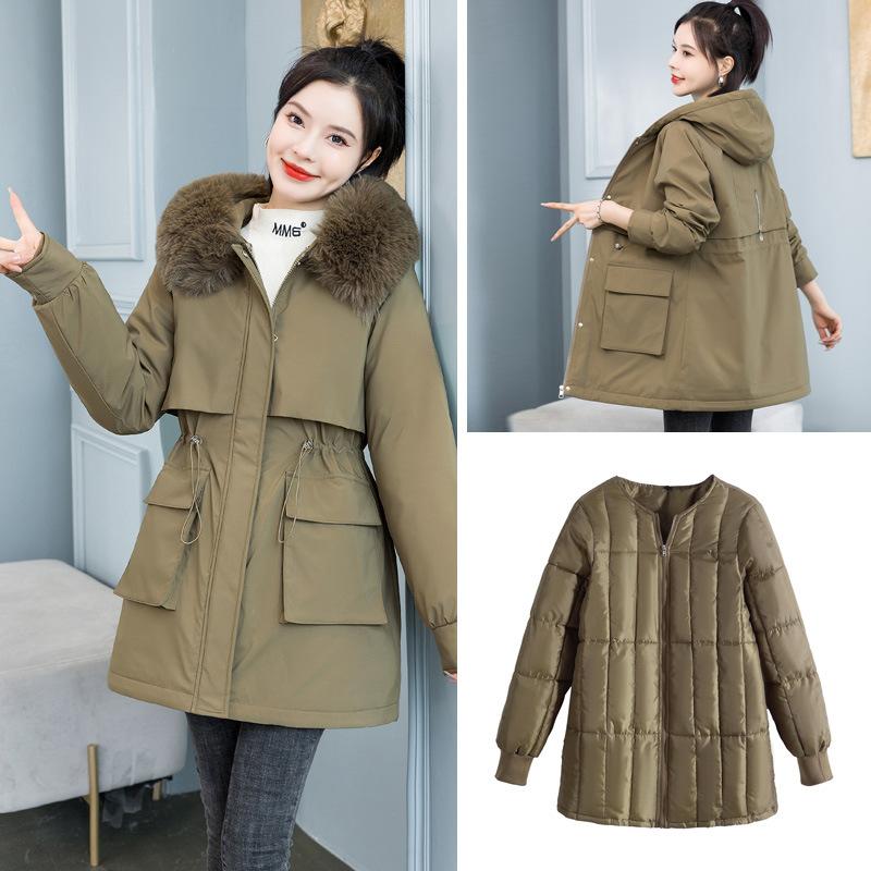 Autumn and Winter Women's Solid Color Detachable Korean Version Waist Hooded Pie To Overcome Thickening Warm Women's Jacket 5 Colors