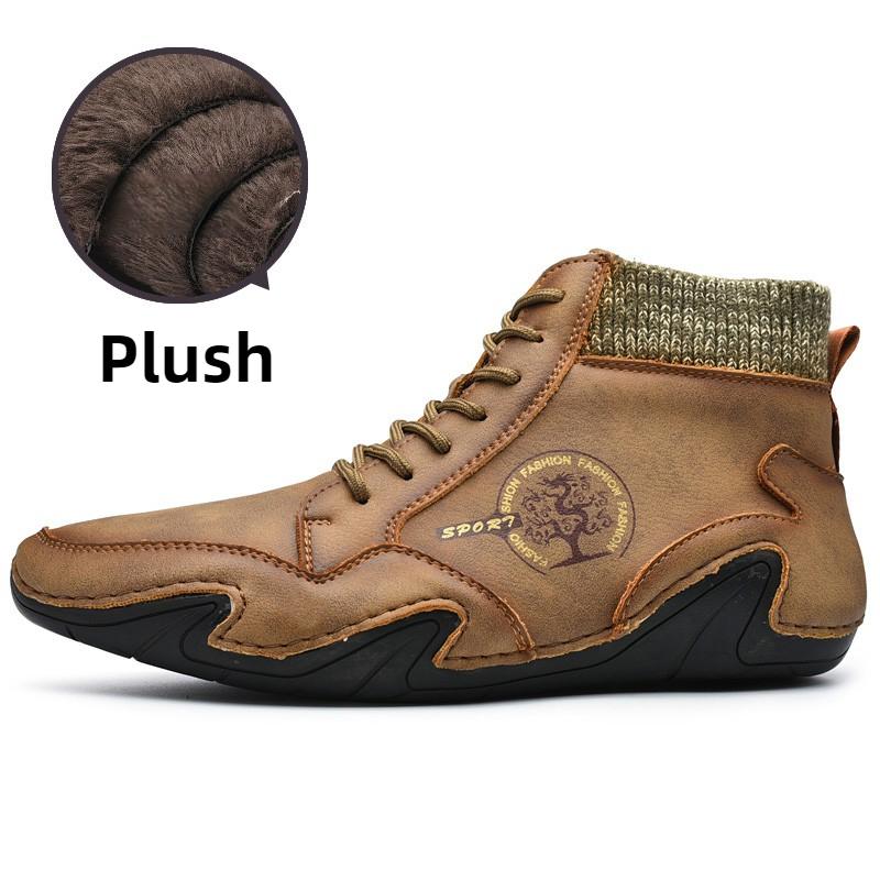 

Зимние мужские высокие повседневные туфли ручной работы из искусственного плюша большого размера с резиновой мягкой подошвой для вождения автомобиля 48 хаки