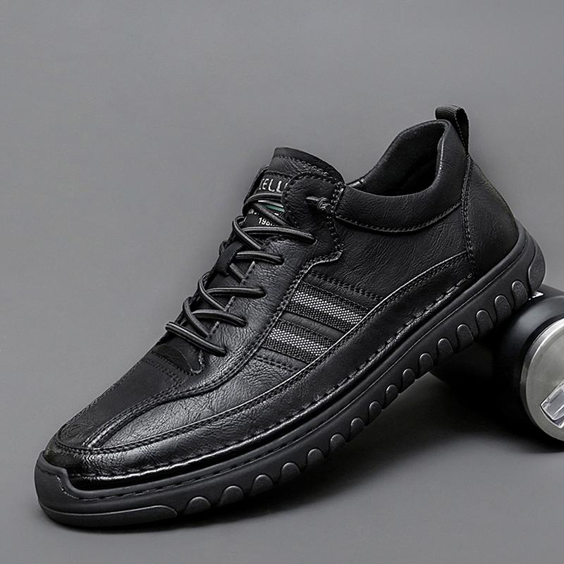 Klassische schwarze Sneaker Herren Freizeit Lederschuhe Herren Schnürschuhe Echtes Leder Flats Mode Koreanisch Schlichtes Schuhwerk Schuh