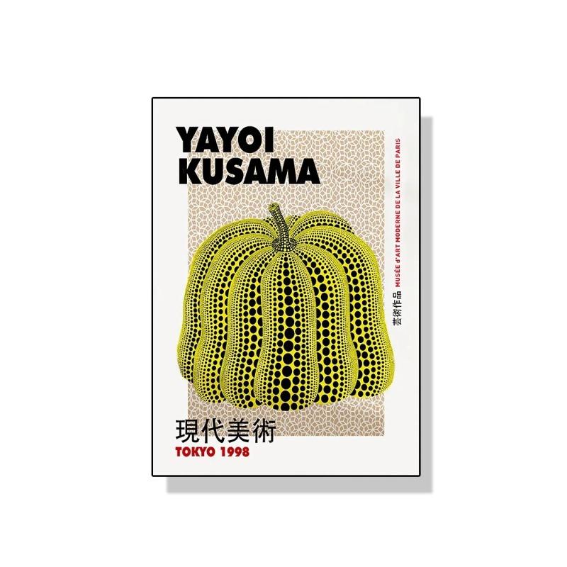 Yayoi Kusama Kunstausstellung Kürbisblume Wandkunst Poster Drucke Abstrakte Leinwandmalerei Bild für Modernes Zimmer Wohnkultur