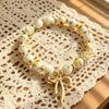 Metal Beaded Elastic Beads Bracelets Bow Ceramics Bracelet Trendy Women Bangle  Girls
