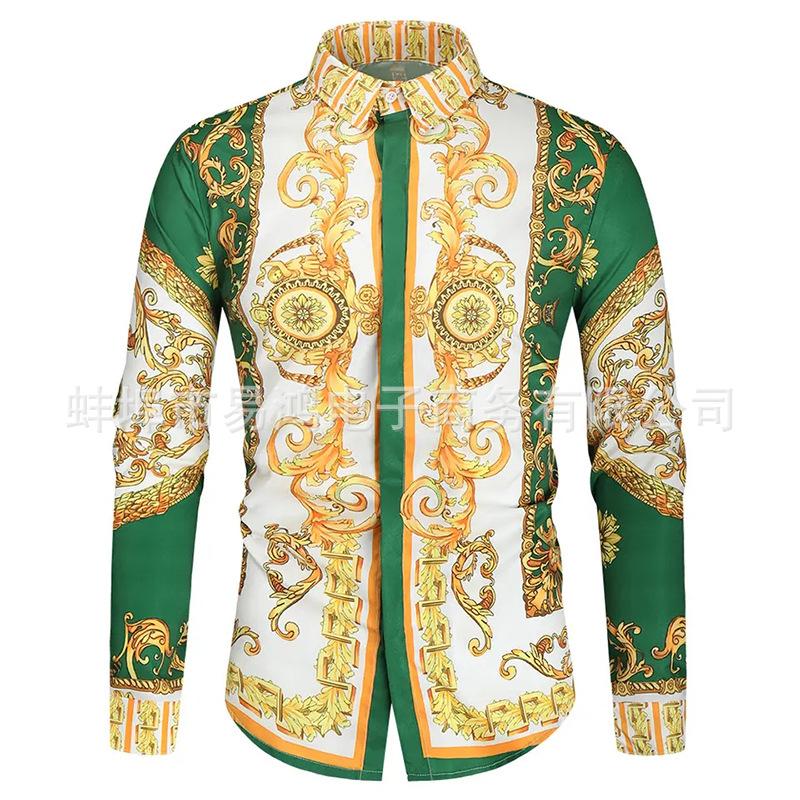 

Мужская рубашка, мужская роскошная золотая рубашка высокого качества с длинным рукавом, деловые повседневные мужские рубашки с принтом для выпускного вечера 3XL зелёный