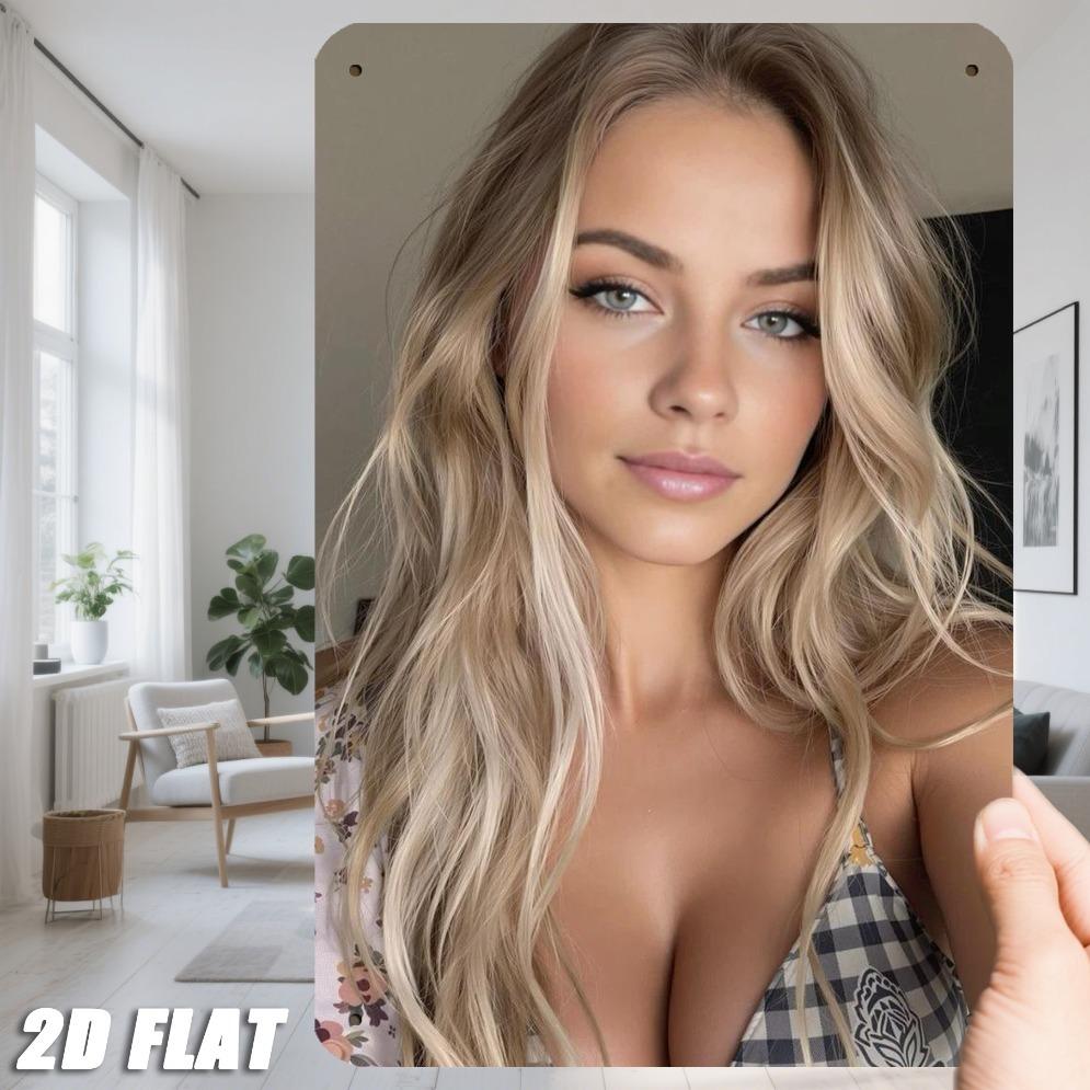 JIT Retro Industrial Metal Sign 8in×12in - Blonde Woman Plaid Shirt Design Garage Studio Basement Wall Decor