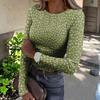 Women's  Slim Bottom T-shirt Fashion Casual Gradient Printing Round Neck Pullover Long Sleeve Top