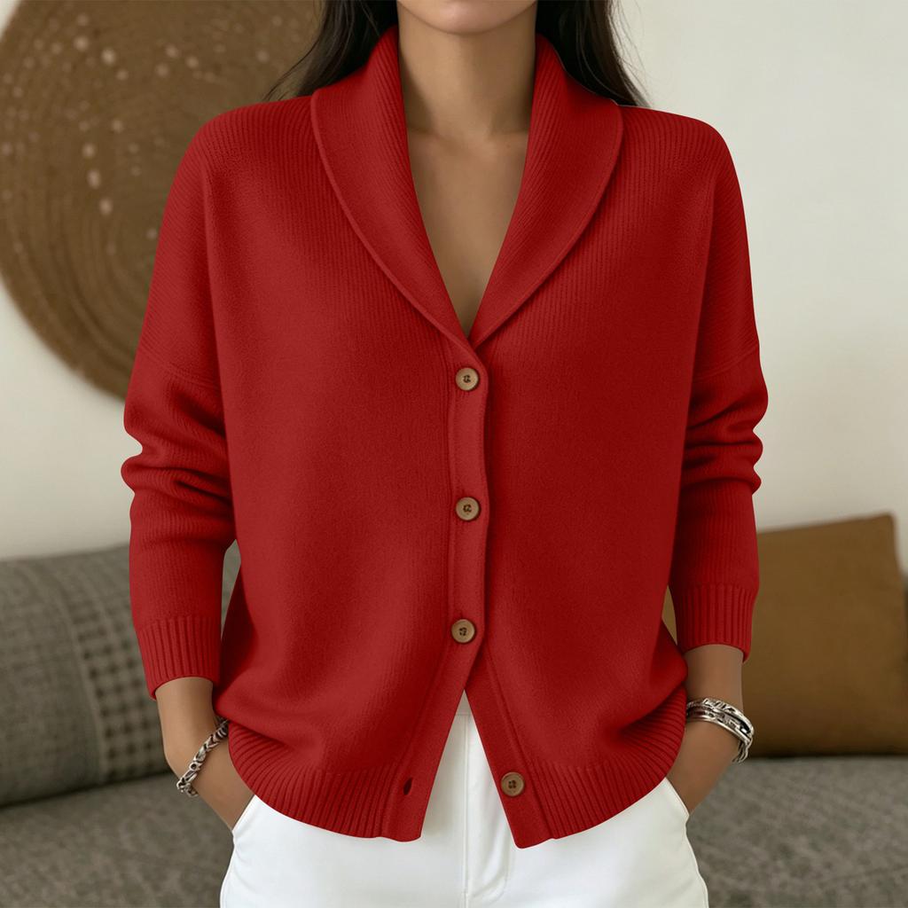 Women's Casual Oversized Knit Cardigan with Lapel Collar and Long Sleeve Button Front