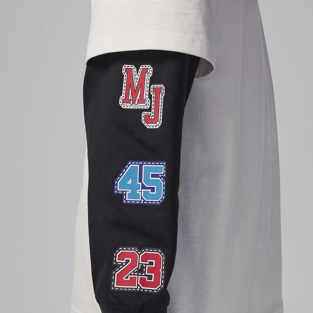 Jordan Stitch Patch Logo Round Neck Fake Two-Piece Long Sleeve Printed T-Shirt Kids Tops White HF2312-133