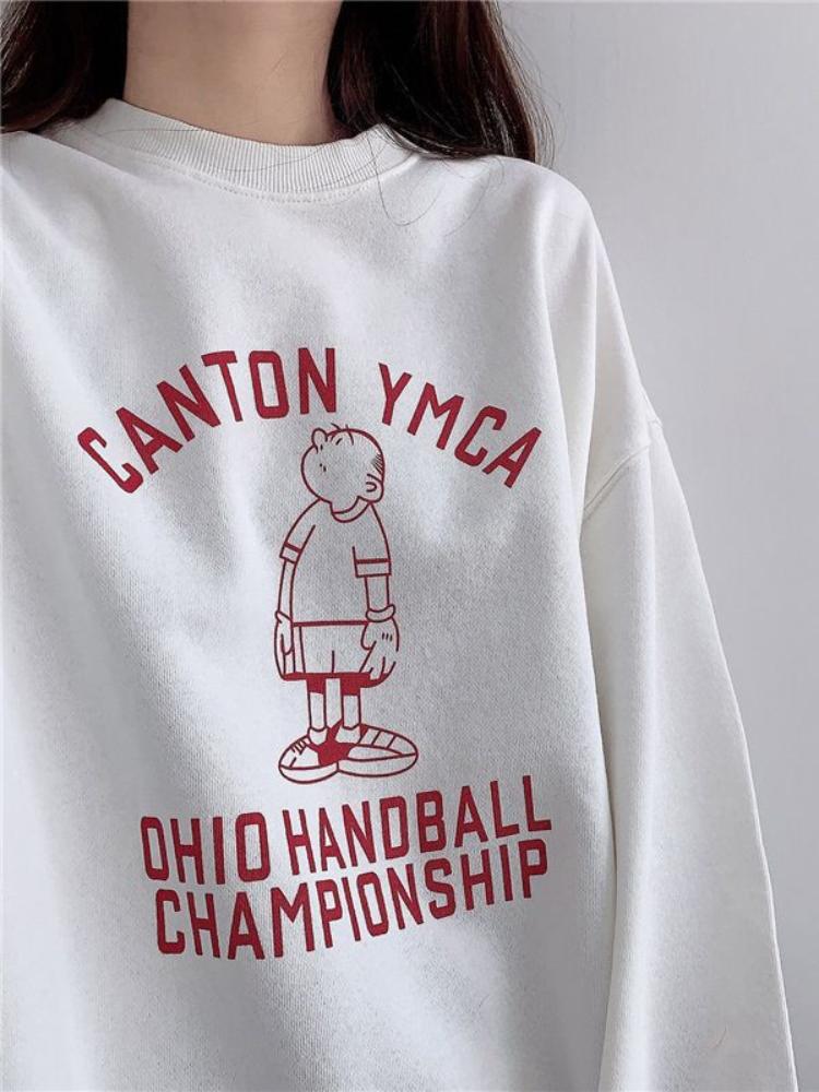 Women Letter Pattern Print Loose Pullover Hoodies Students Fashion Sweatshirt Ladies Round Neck Sweater Velvet Autumn New