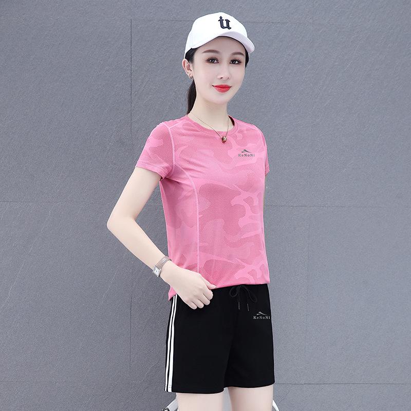 

25 Летний Повседневный Комплект для Бега из Ледяного Шелка Быстросохнущий: Шорты и футболка с коротким рукавом 3XL