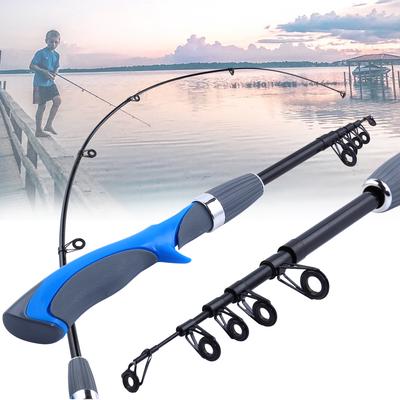 Angelrute Spinning 1,5 m Blau Gun Griff Teleskop Tragbare Reisen Carbon Angelrute Pol