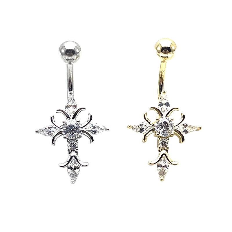 Bijoux de Piercing Nombril Croix Chrétienne Barre Haltère Titane 14G Femme Homme Accessoires Religieux Couleur Or Argent Anneaux de Nombril