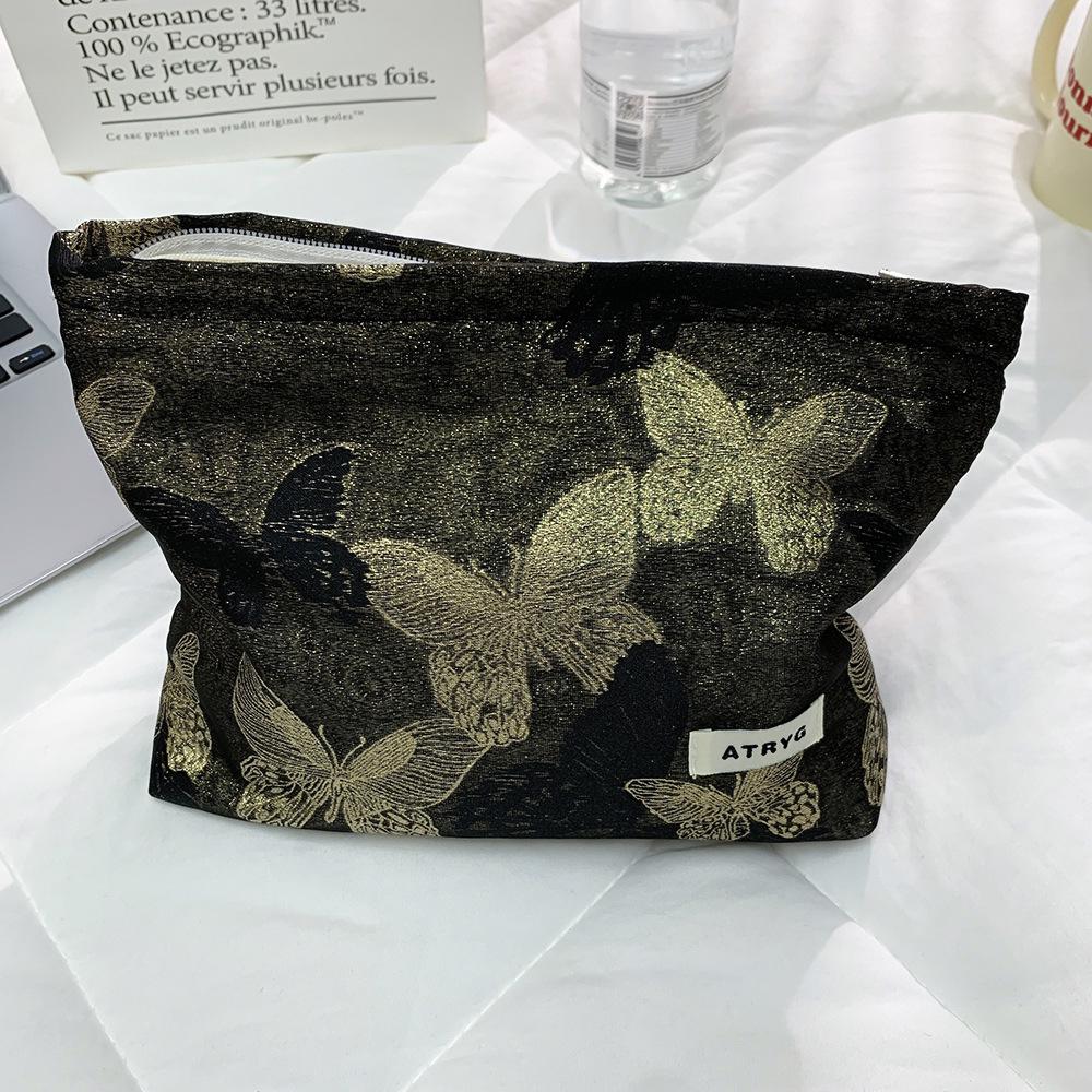 Gold Butterfly Cosmetic Bag: Large-Capacity, High-End Skincare Storage Handbag