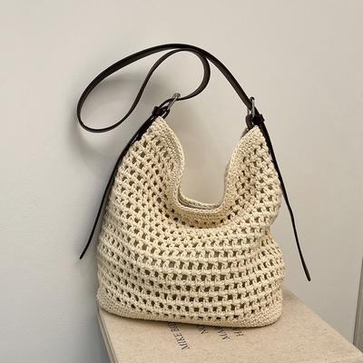 Mode gewebte Tasche Damen neue Sommer Schultertasche große Kapazität Eimertasche Strandurlaub Strohtasche