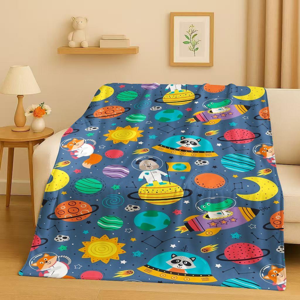 2026 New Space Dinosaur Cartoon Dino Art Flannel Blanket,Ultra Soft Warm Plush Throw for Home Bedroom Bed Sofa Cover Kids Gift