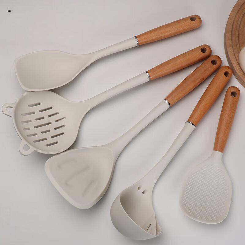 ZISIZ Wooden Handle Silicone Kitchen Utensils