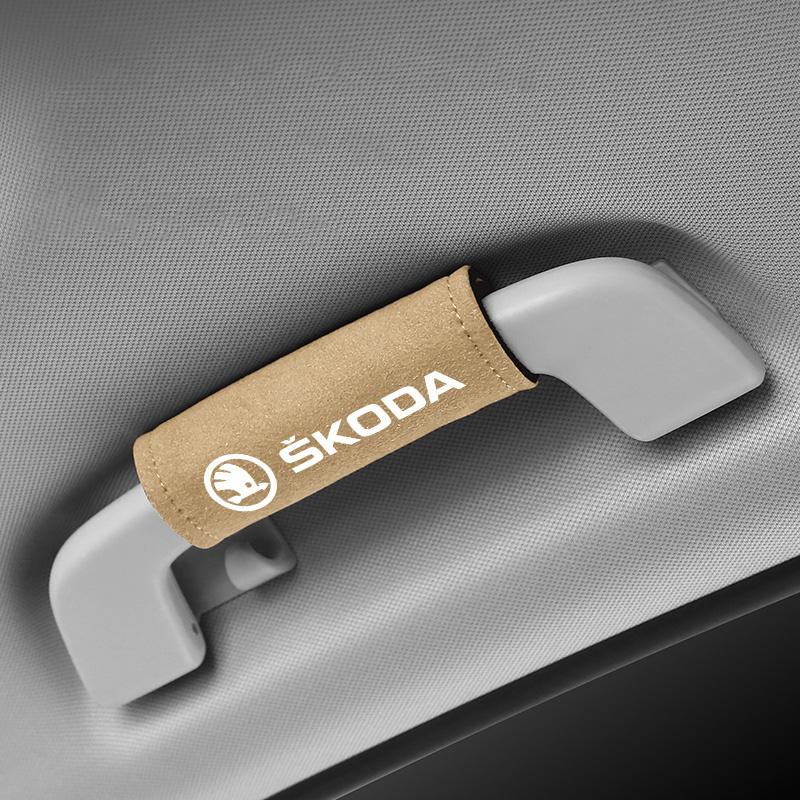 dclaq2 1Pcs Car Roof Pull Cover Handle Gloves For Skoda Fabia Octavia A7 RS Superb Rapid Yeti Karoq Kodiaq Kamiq Interior Accessories