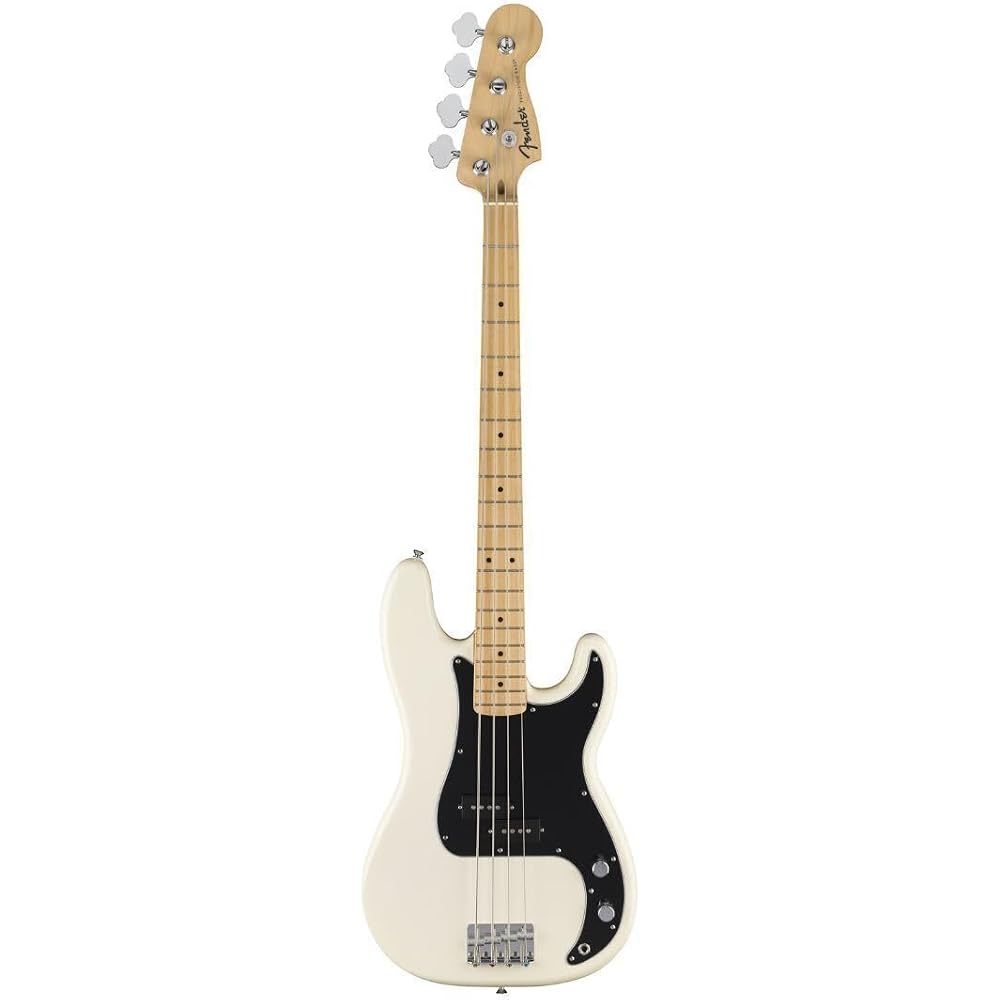Fender Standard Precision Bass® electric bass, Maple Fingerboard, Black Pickguard, Olympic White, with soft case.