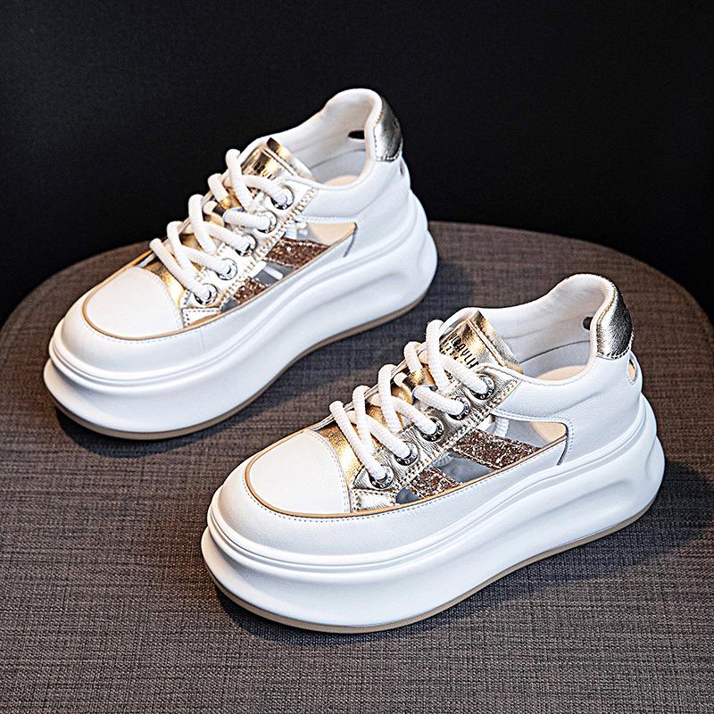 Thick-soled Leather Hollow Board Shoes, New Summer Products Increase In Height, Small Mesh Breathable Sports and Leisure Sandals