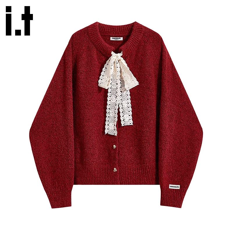 CHOCOOLATEit Women s Relaxed Fit Lace-Tie Knit Cardigan One Size