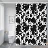 1Pc Minimalist Black And White Cow Pattern Shower Curtain, Machine Washable Polyester, With Hooks, Suitable For Bathroom Dcor.