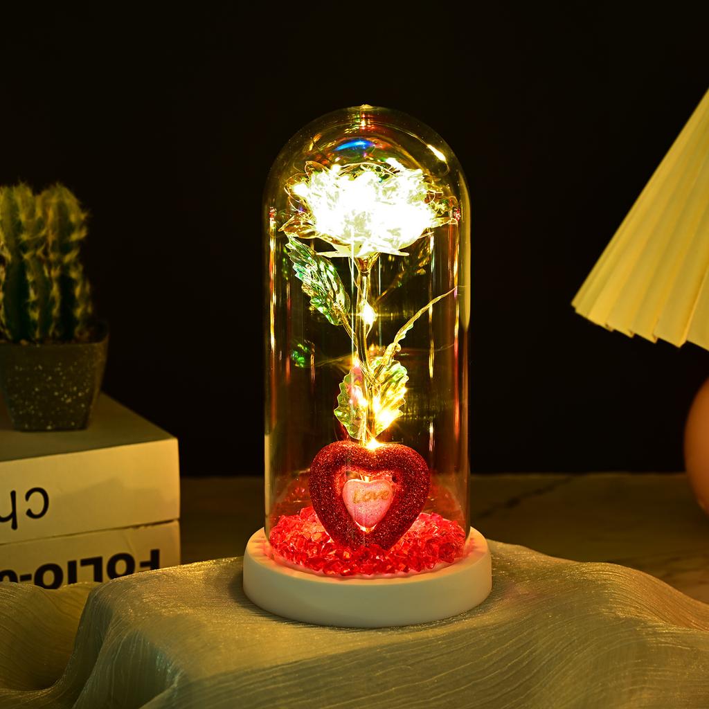 Eternal Rose Glass Cover Valentine's Day Gift Birthday Gift Colorful Gold Foil Flower Color Gold Simulation Eternal Flower
