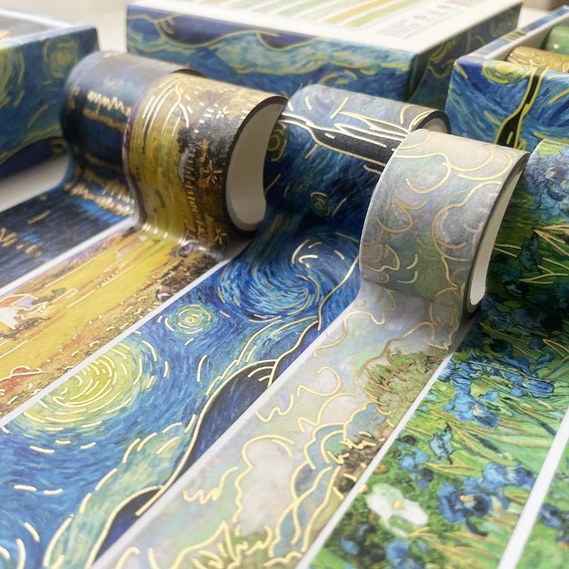 8 Pieces of Hot Stamping Washi Tape Set Van Gogh Painting Art Tape Diary Decoration Stickers Stationery DIY Material Decorative Tape