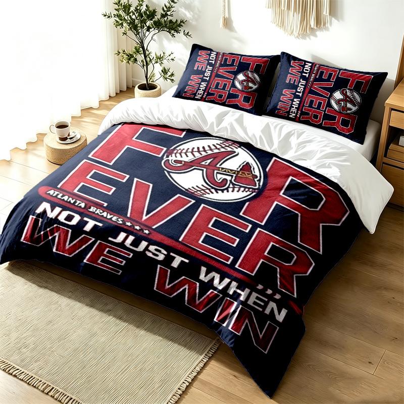 Atlanta Braves 3pc Duvet Cover Set Simple Modern Bedding Set Wrinkle Resistant Soft Fabric All Season Use a Perfect Gift