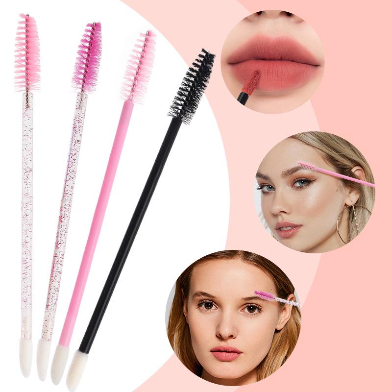 50-Piece Pack: Disposable Eyelash & Lip Brushes with Crystal Rod