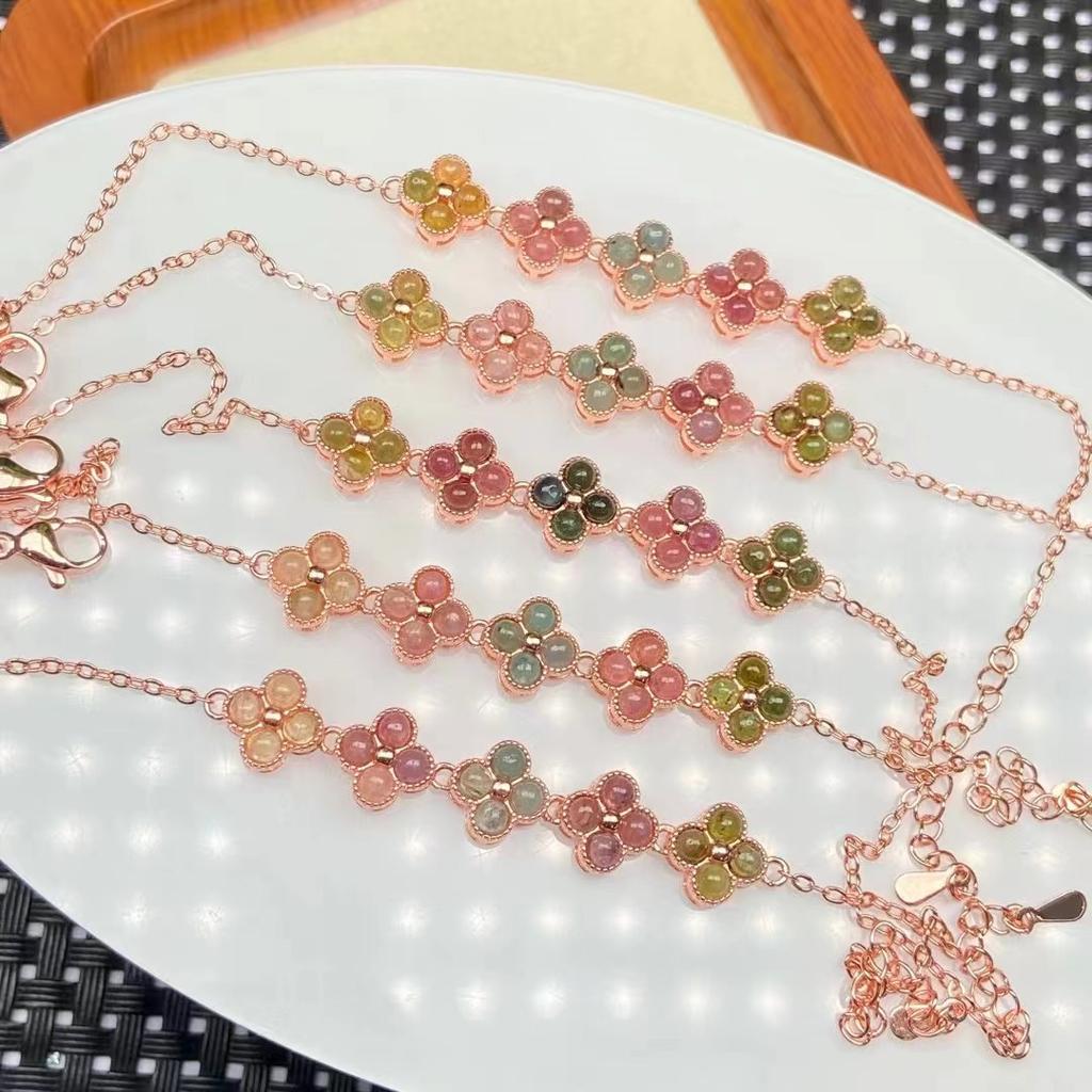 Pulseira de trevo de quatro folhas de luxo de alta qualidade, ouro rosa, joias da moda em cores doces, pulseira feminina